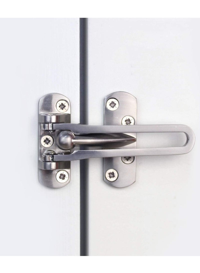 Door Lock Latch, Home Security Swing Bar Guard for Kids, Hotel Thicken Solid Zinc Alloy Reinforcement Lock, Silver 2 Pack