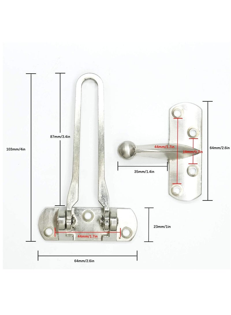 Door Lock Latch, Home Security Swing Bar Guard for Kids, Hotel Thicken Solid Zinc Alloy Reinforcement Lock, Silver 2 Pack