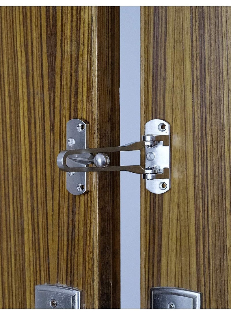Door Lock Latch, Home Security Swing Bar Guard for Kids, Hotel Thicken Solid Zinc Alloy Reinforcement Lock, Silver 2 Pack