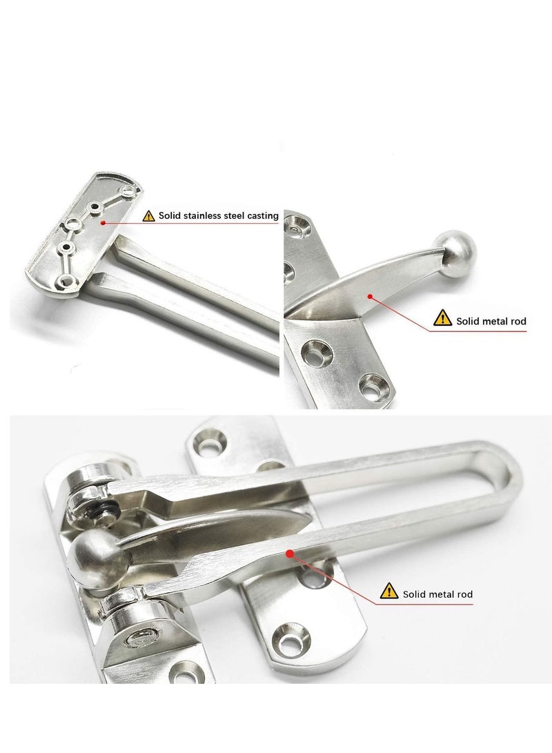 Door Lock Latch, Home Security Swing Bar Guard for Kids, Hotel Thicken Solid Zinc Alloy Reinforcement Lock, Silver 2 Pack