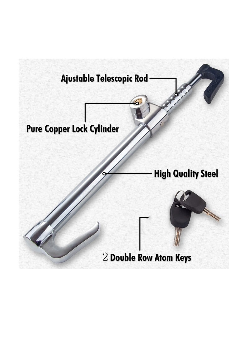 Steering Wheel Lock Bar, Heavy Duty Anti-Theft Security Brake Pedal with Adjustable Length 2 Keys, Silver