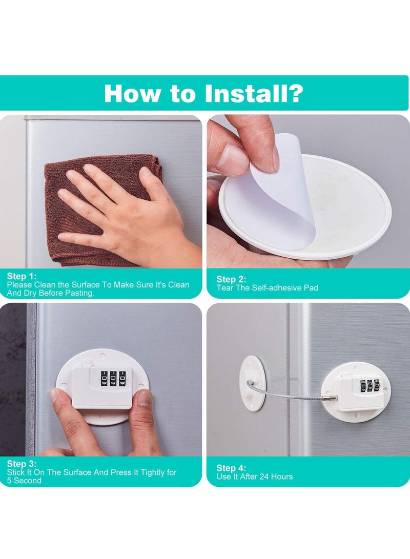 Drawer Protection Lock, 2 Pieces Child Resistant Combination Lock Cable Home Accessories for Cabinets, Closets, Drawers, Windows, Refrigerator (White)