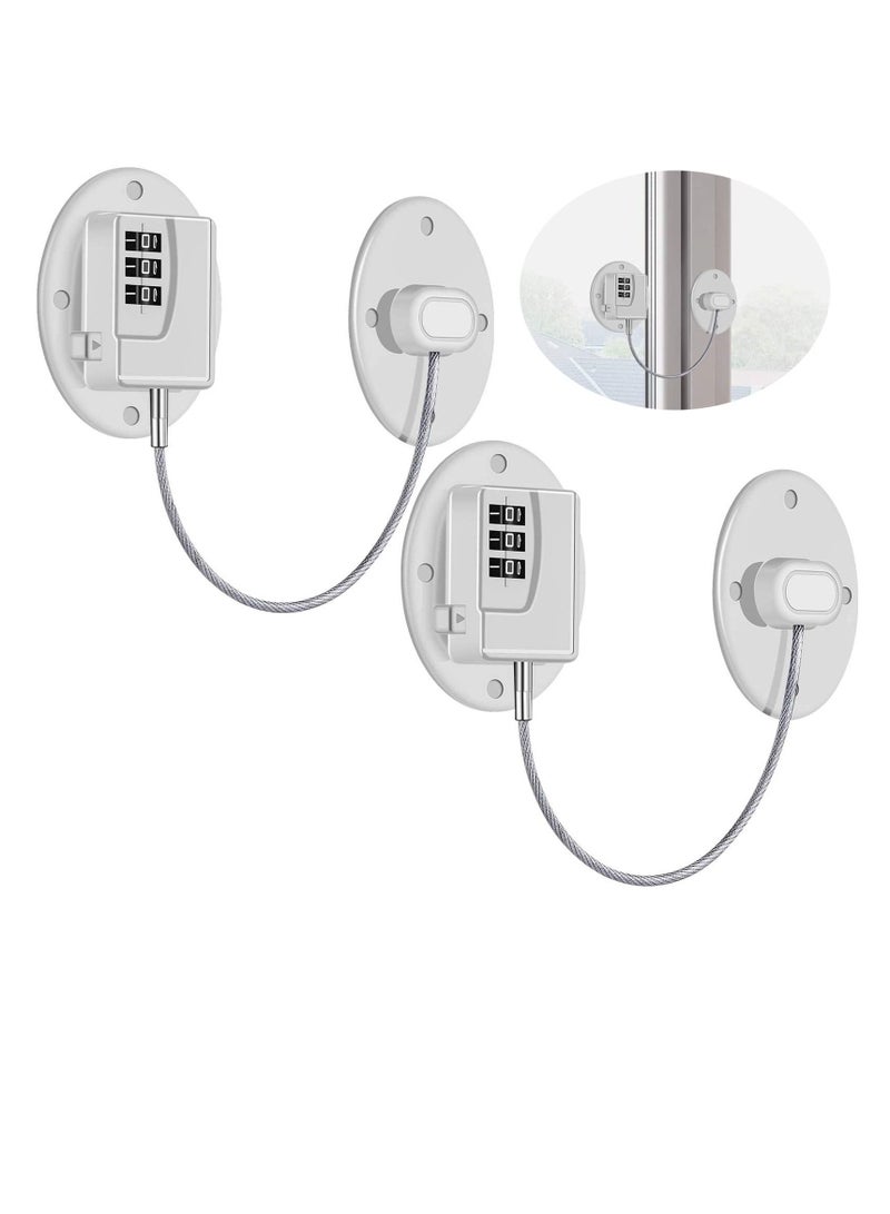 Drawer Protection Lock, 2 Pieces Child Resistant Combination Lock Cable Home Accessories for Cabinets, Closets, Drawers, Windows, Refrigerator (White)