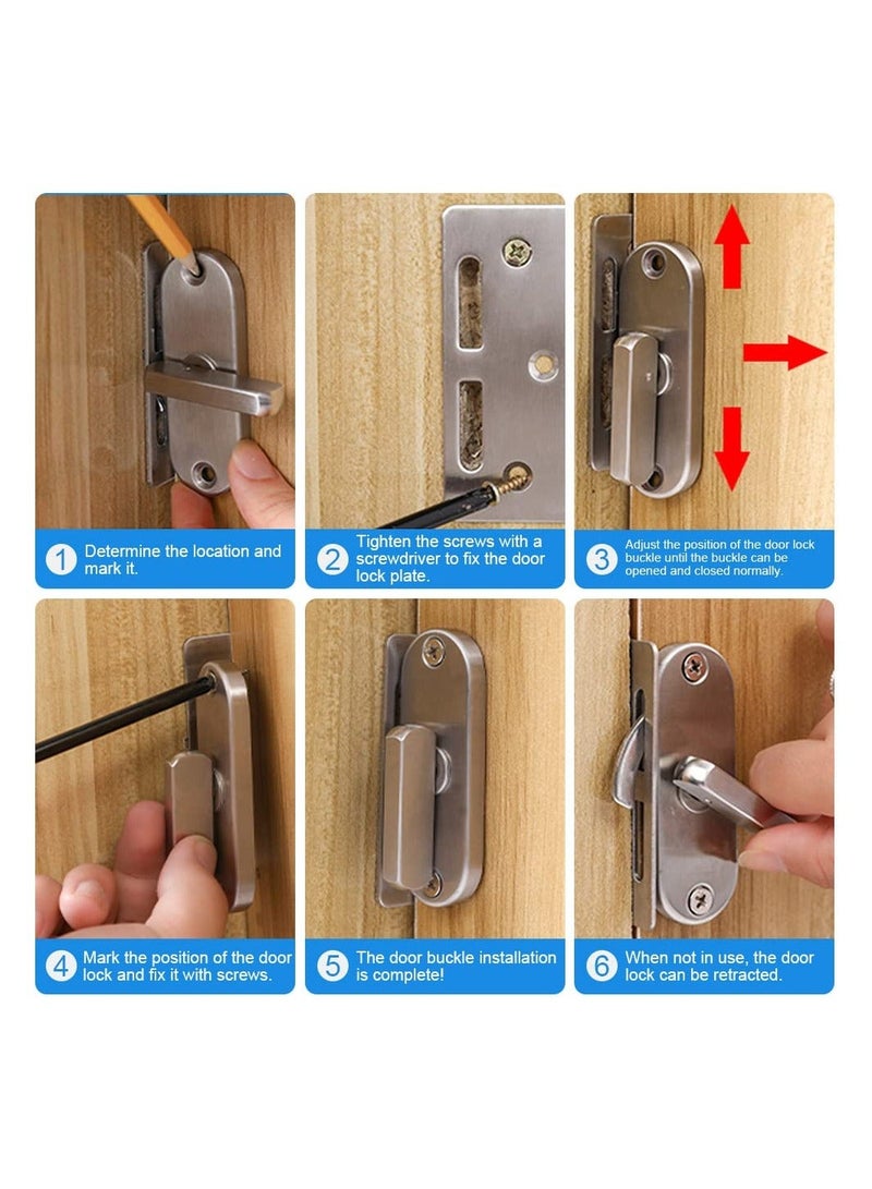 Stainless Steel Sliding Door Lock, 90 Degree Flip Latch Cam Curved Buckle Barn Moving Right Angle for Wooden Doors,