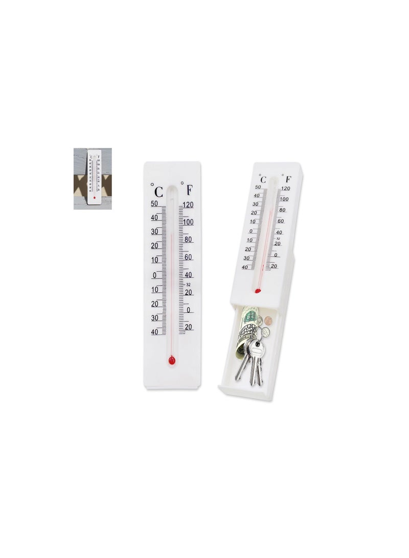 Key Cabinet Outdoor, Hide a Key, Thermometer Decorative Diversion Hidden Compartment Secret Storage, Hider Hiding Containers for Coins, Money and Key(2 Pack)