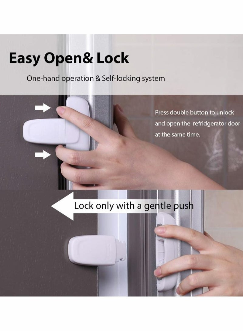 2 PCS Home Fridge Freezer Door Lock Latch Catch Toddler Kids Child Refrigerator Cabinet Locks Baby Safety Child Lock Easy to Install and Use 3M Adhesive no Tools Need or Drill White