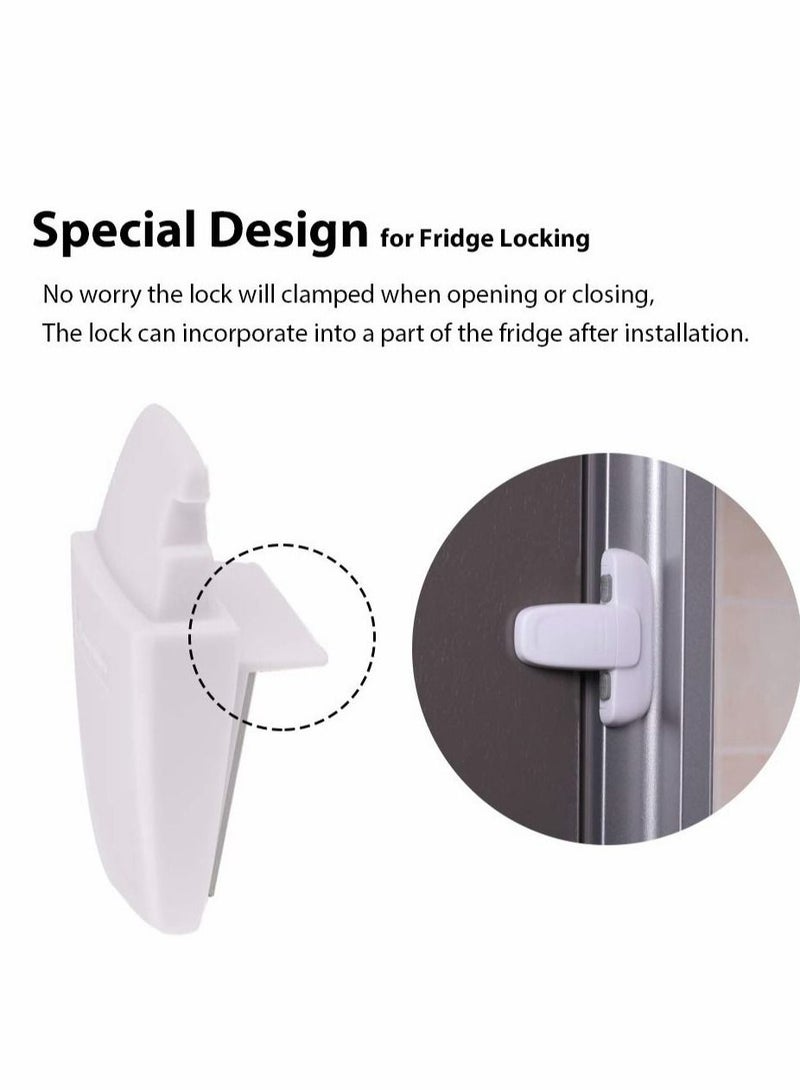 2 PCS Home Fridge Freezer Door Lock Latch Catch Toddler Kids Child Refrigerator Cabinet Locks Baby Safety Child Lock Easy to Install and Use 3M Adhesive no Tools Need or Drill White