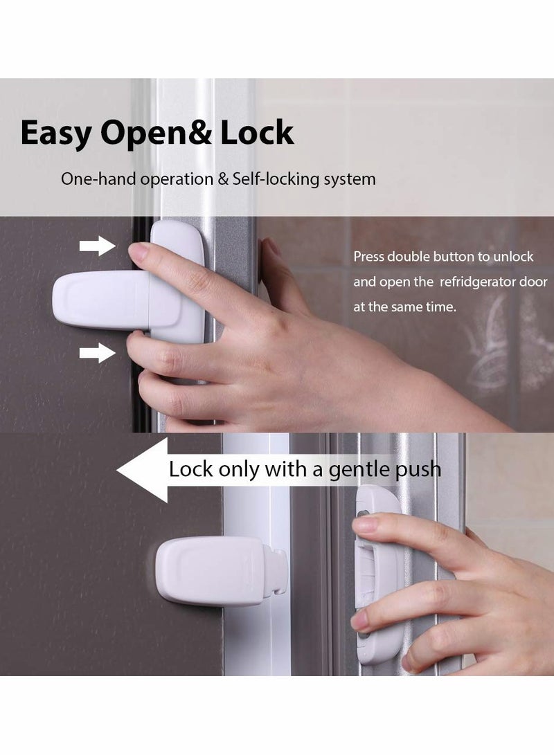 2 PCS Home Fridge Freezer Door Lock KASTWAVE Latch Catch Toddler Kids Child Refrigerator Cabinet Locks Baby Safety Child Lock Easy to Install and Use 3M Adhesive no Tools Need or Drill White