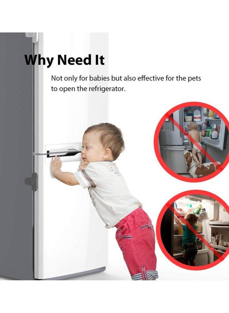 2 PCS Home Fridge Freezer Door Lock,  Latch Catch Toddler Kids Child Refrigerator Cabinet Locks Baby Safety Child Lock Easy to Install and Use 3M Adhesive no Tools Need or Drill (Grey)