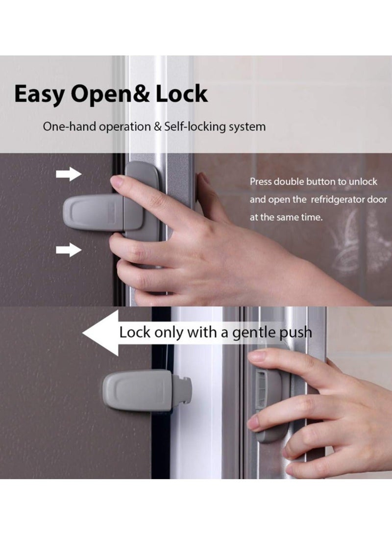 2 PCS Home Fridge Freezer Door Lock,  Latch Catch Toddler Kids Child Refrigerator Cabinet Locks Baby Safety Child Lock Easy to Install and Use 3M Adhesive no Tools Need or Drill (Grey)