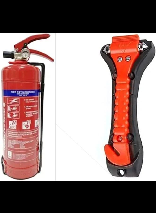 Emergency Glass Breaking Hammer & Fire Extinguisher For All Types Of Vehicles (1kg + Hammer)