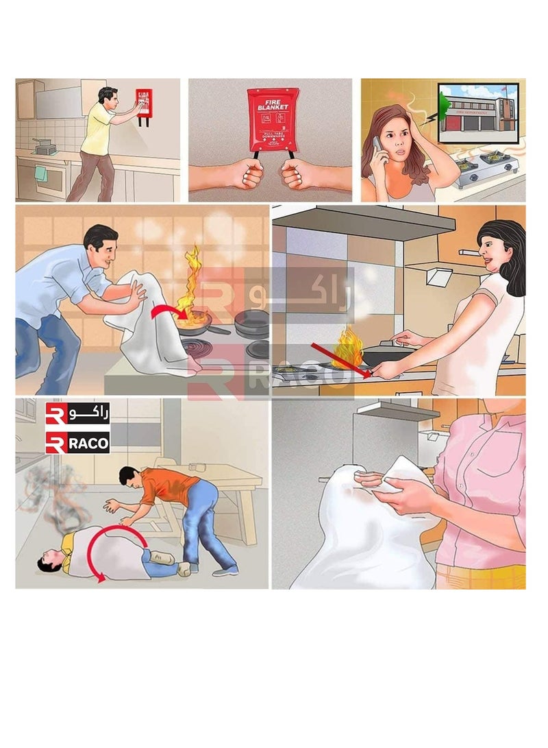 Wall-mounted fiberglass fire blanket with a case and flame-resistant handles that's perfect for a home kitchen, office, restaurant, caravan, etc.