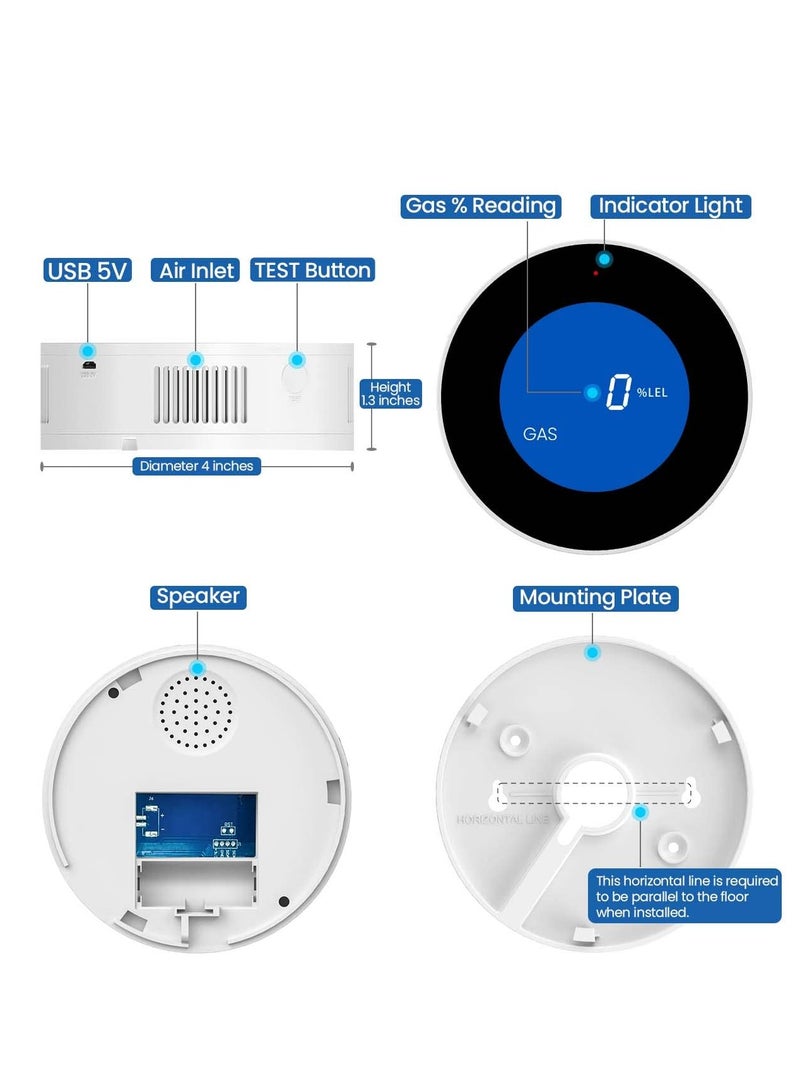 Natural Gas Detector for Home, Propane Methane Detector for Kitchen Camper RVs Garage with Accuracy Digital Display, Alarm Sound, Power Cord - Upgraded LNG LPG Gas Leak Detector