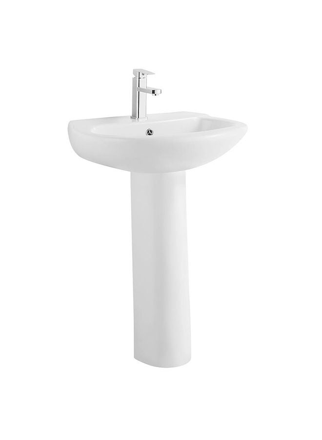 Wash Basin With Pedestal Glazed Ceramic Full Pedestal Wash Basin, Sink For Bathroom, Commercial Lavatories L 63 x W 50 x H 86 Cm White