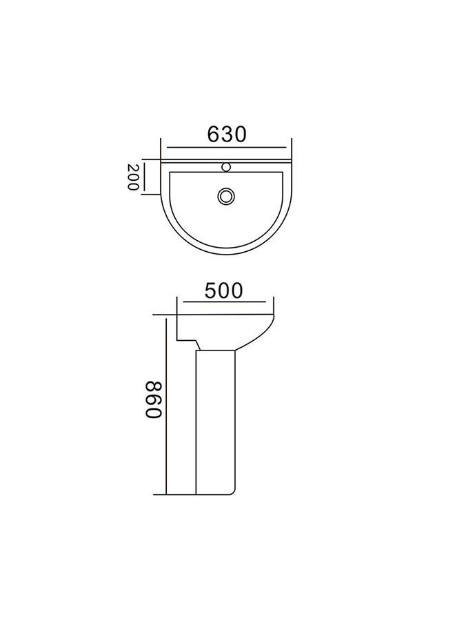 Wash Basin With Pedestal Glazed Ceramic Full Pedestal Wash Basin, Sink For Bathroom, Commercial Lavatories L 63 x W 50 x H 86 Cm White