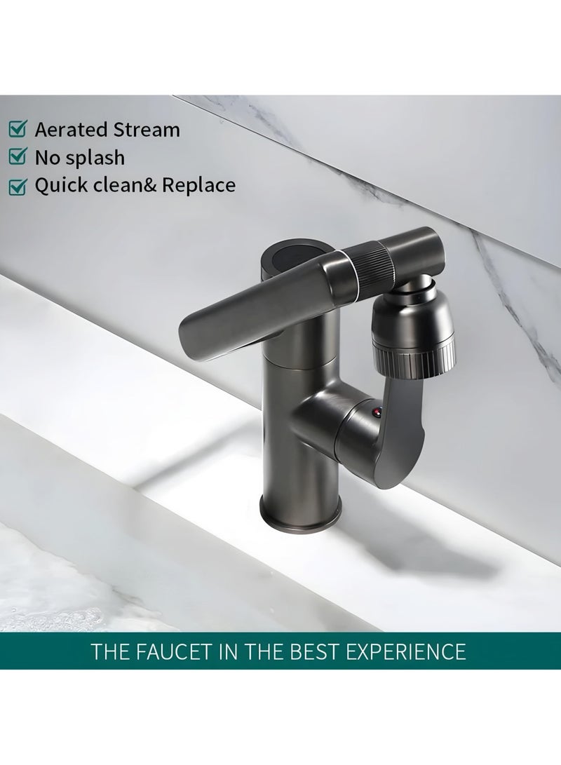 Modern Hot and Cold Basin Faucet, Adjustable Temperature, Single Handle, Ceramic Cartridge (Digital Display, Black)