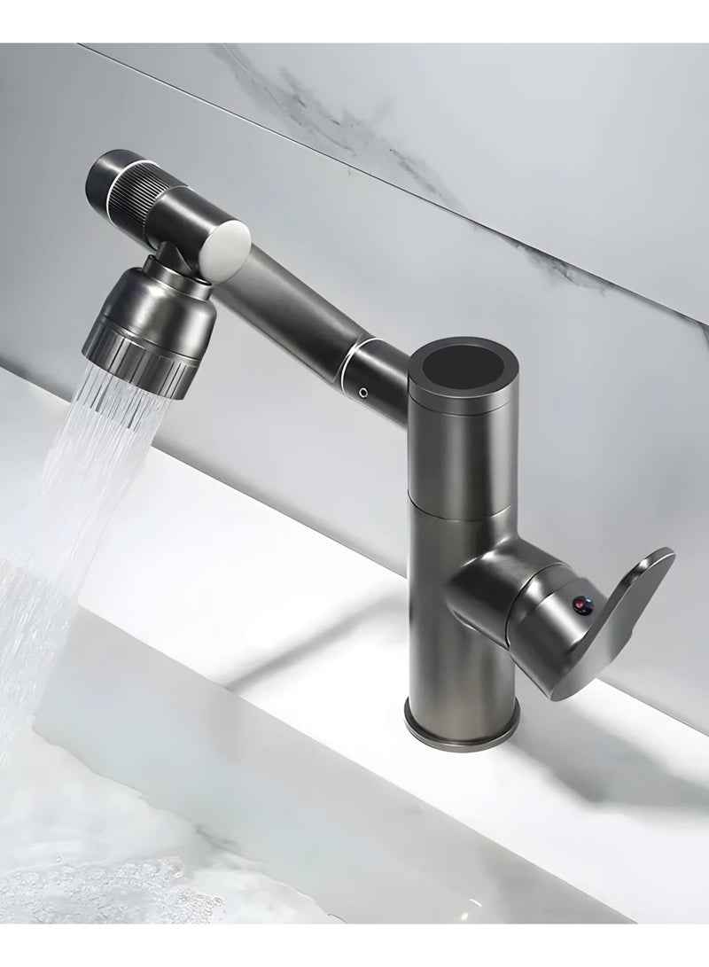 Modern Hot and Cold Basin Faucet, Adjustable Temperature, Single Handle, Ceramic Cartridge (Without Display, Black)