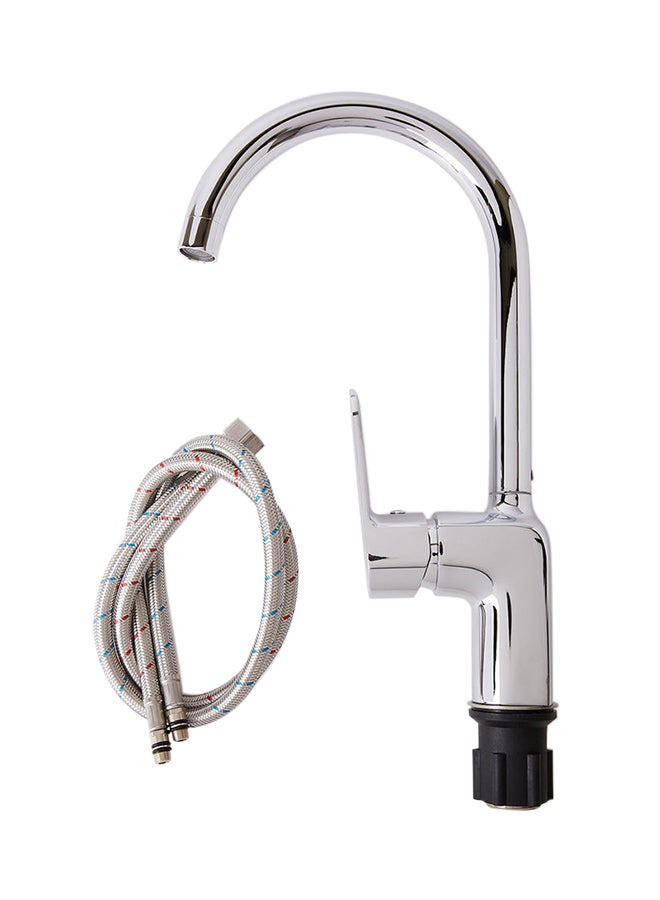 Single Lever Round Shaped Long Chrome Basin Mixer Silver 100x310x350mm