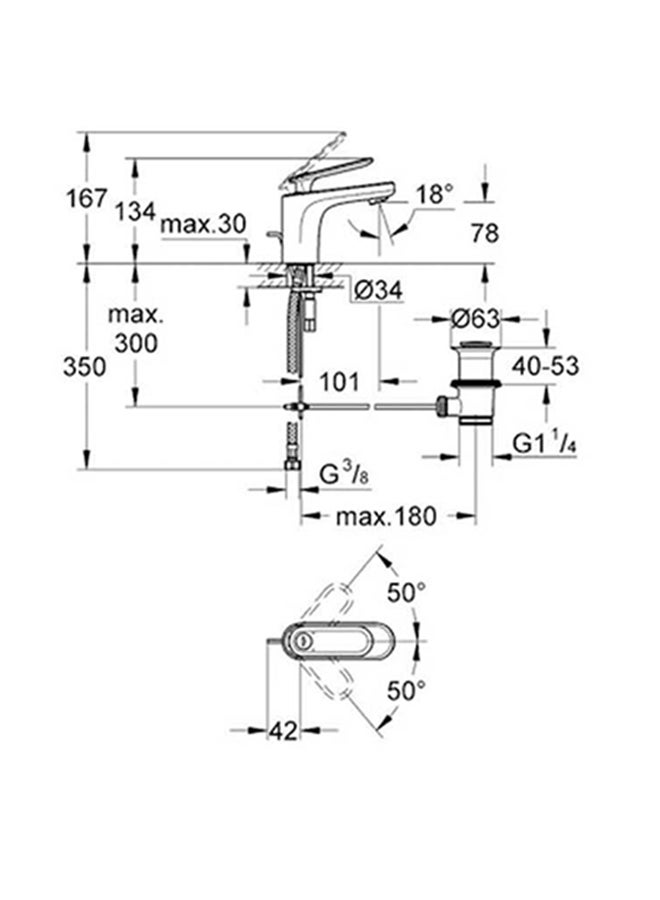 Single Lever Basin Mixer Chrome L 46 x W 101 x H 134 mm