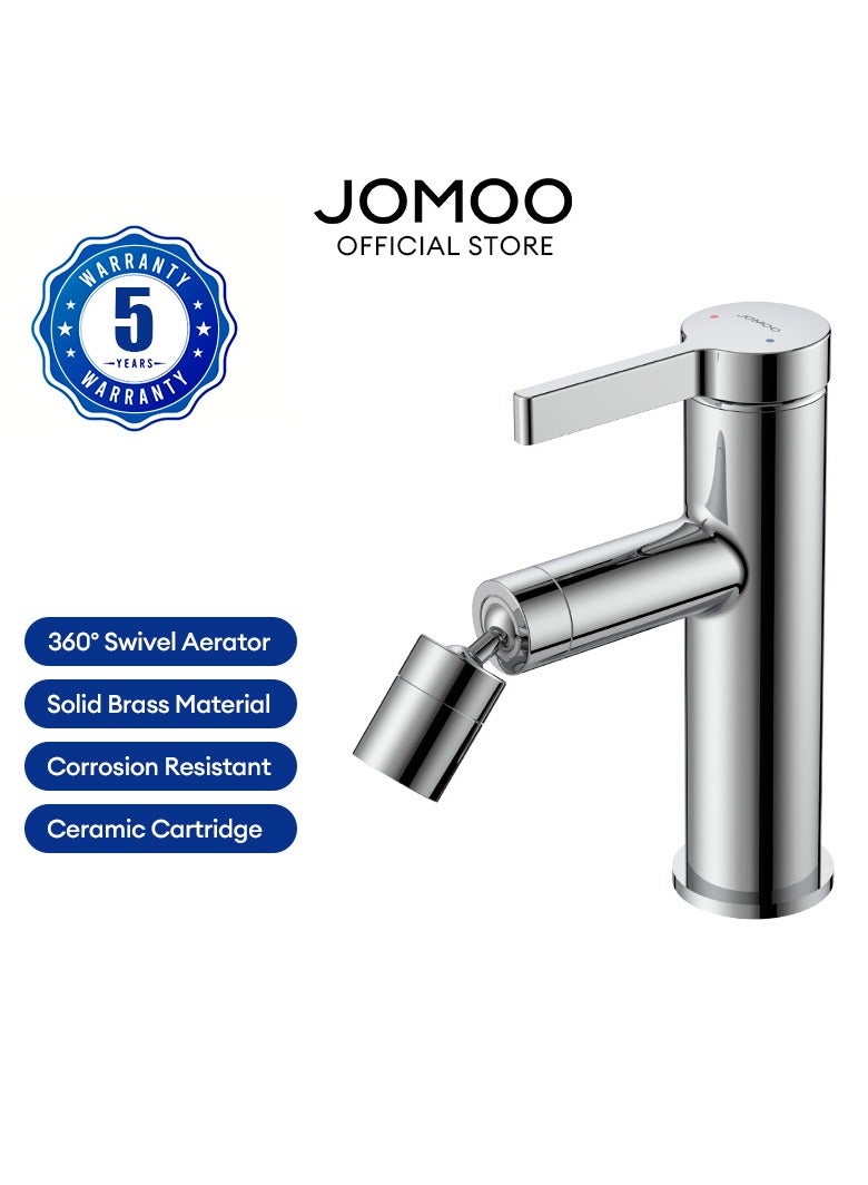 Single Lever Basin Mixer Faucet, Water-Saving Bathroom Sink Taps Bidet Mixer, Cold and Hot Water Control, Chrome