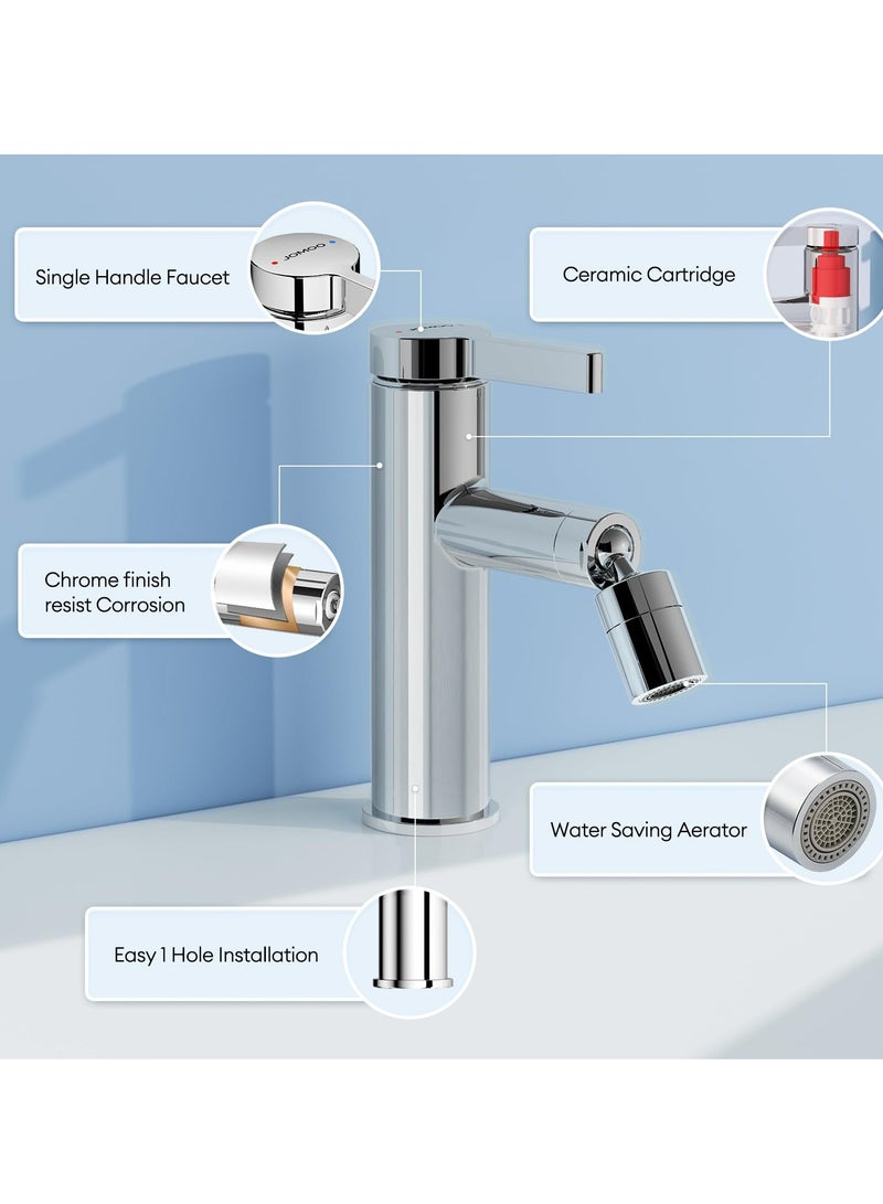 Single Lever Basin Mixer Faucet, Water-Saving Bathroom Sink Taps Bidet Mixer, Cold and Hot Water Control, Chrome