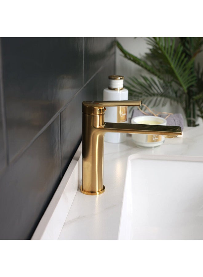 Melz Basin Mixer Matt Single Handle Basin Mixer Bath Faucet Sink Faucet For Bathroom Commercial Lavatories Kitchen L 20 x W 8 x H 34 cm Gold