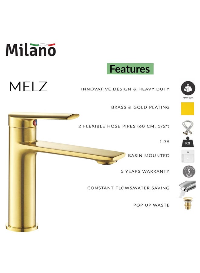 Melz Basin Mixer Matt Single Handle Basin Mixer Bath Faucet Sink Faucet For Bathroom Commercial Lavatories Kitchen L 20 x W 8 x H 34 cm Gold