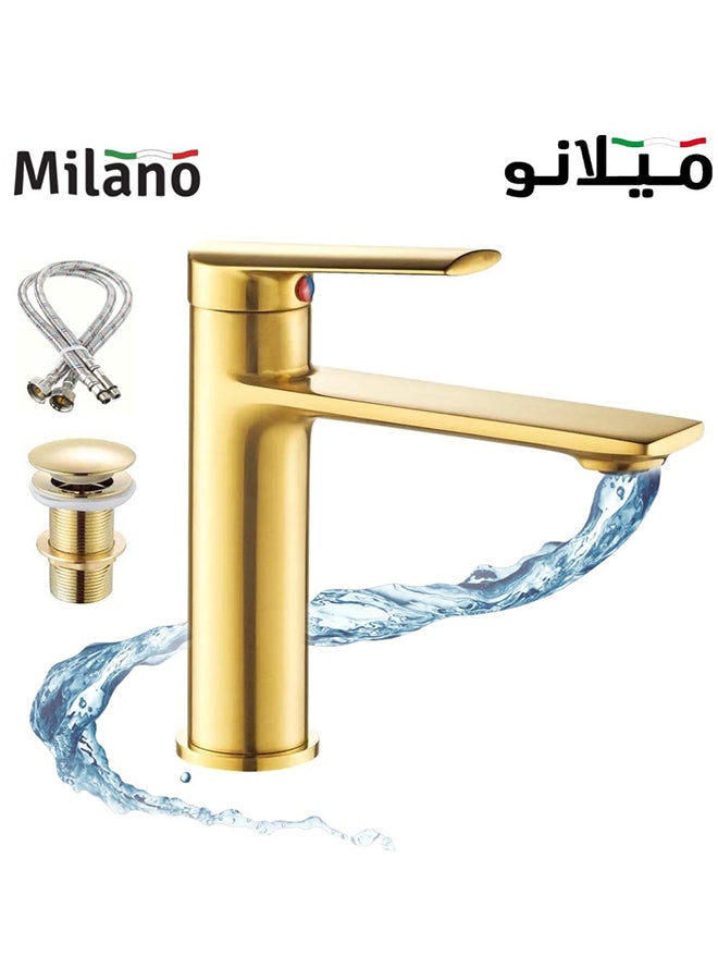 Melz Basin Mixer Matt Single Handle Basin Mixer Bath Faucet Sink Faucet For Bathroom Commercial Lavatories Kitchen L 20 x W 8 x H 34 cm Gold