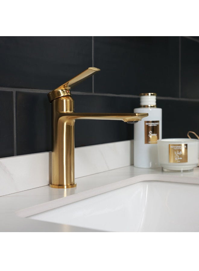 Melz Basin Mixer Matt Single Handle Basin Mixer Bath Faucet Sink Faucet For Bathroom Commercial Lavatories Kitchen L 20 x W 8 x H 34 cm Gold
