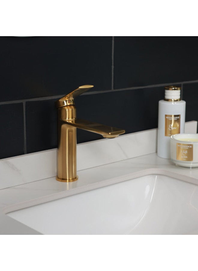 Melz Basin Mixer Matt Single Handle Basin Mixer Bath Faucet Sink Faucet For Bathroom Commercial Lavatories Kitchen L 20 x W 8 x H 34 cm Gold