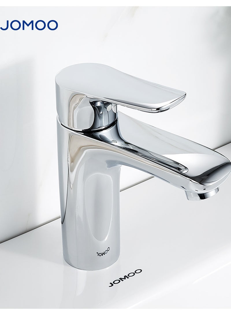 Bathroom Mixer Faucet, Single-Handle Water-Saving Basin Mixer, Cold & Hot Water, Deck Mount, Chrome Finish