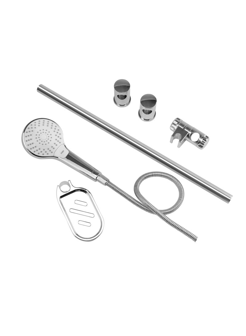 High Quality Material Bathroom Shower Set Including  Standard Hose Connector  Includes a Sliding Bar with Holder and Bracket a Soap Dish a Hand Shower a Shower Hose and a Plug