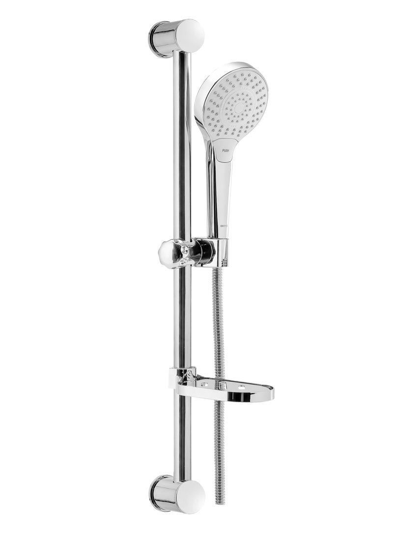 High Quality Material Bathroom Shower Set Including  Standard Hose Connector  Includes a Sliding Bar with Holder and Bracket a Soap Dish a Hand Shower a Shower Hose and a Plug