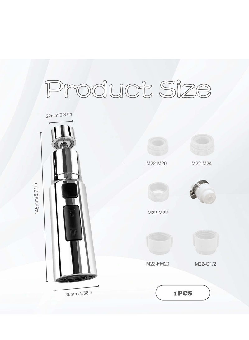 Kitchen Tap Spray Head, 360° Swivel Spout Tap Extender, Replacement Tap End Diffuser, FM22 M24 tap Attachment Sink Kitchen, 3 Modes Anti-Splash (Silver)