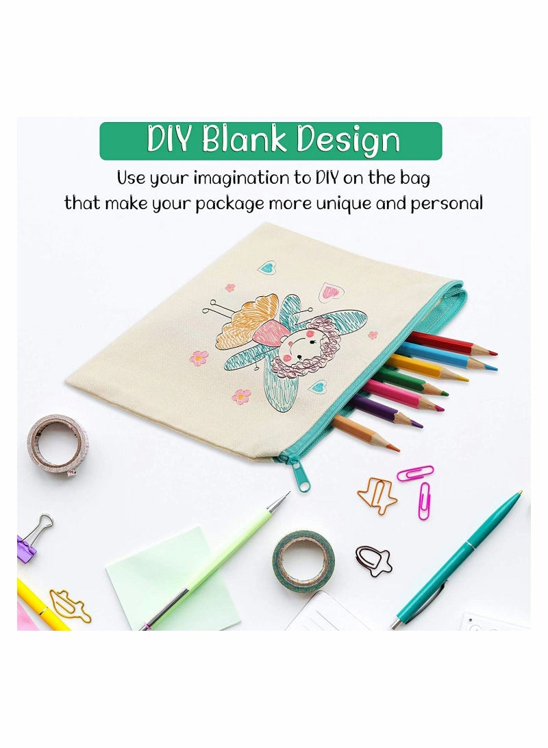 Blank Diy Craft Bag Canvas Pen Case Canvas Zipper Pouch Bags Canvas Pencil Pouch Canvas Makeup Bags 9.25 X 6.89 Inches, L