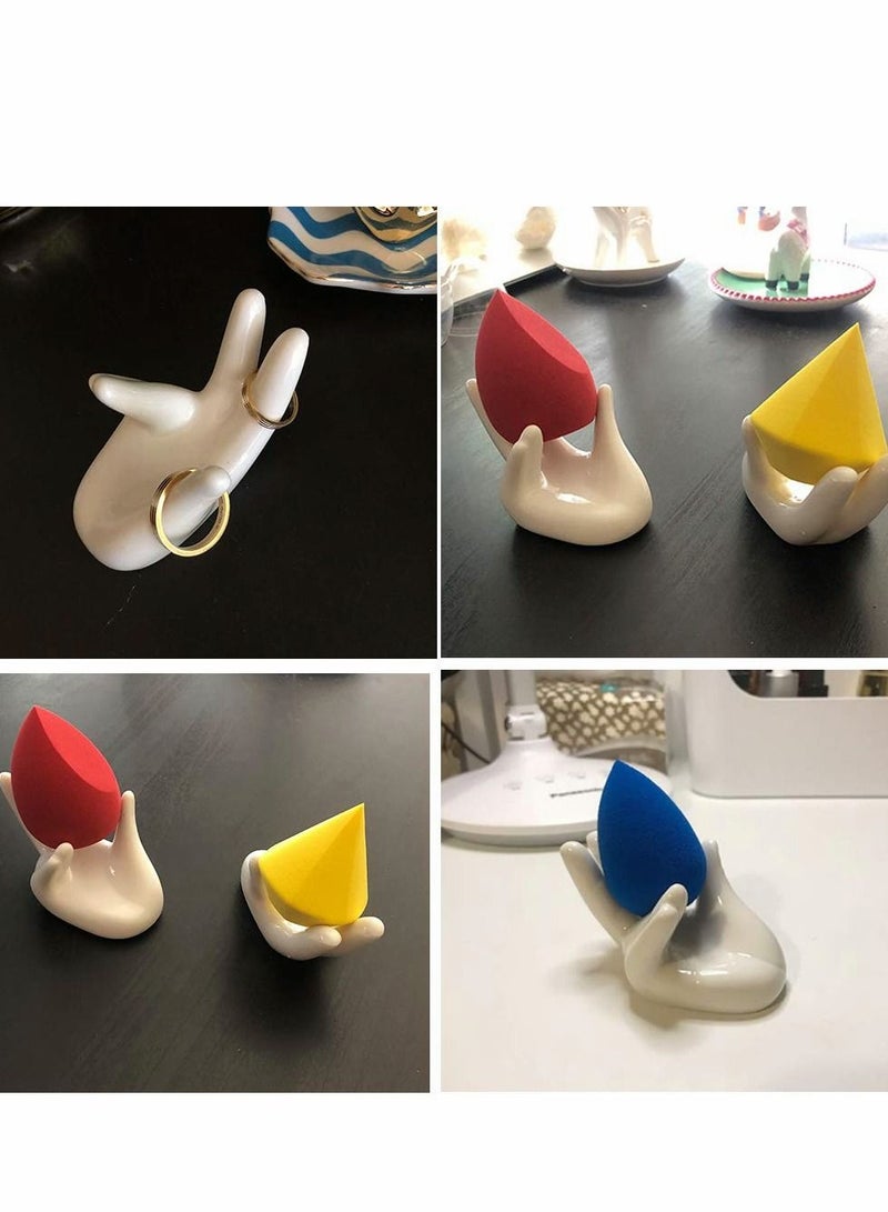 Air Plant Holder Creative Ceramic, 3 Pcs Egg Cup Holders, Hand Shape Stand, Office Desk Base Airplant Display Container Pot, Ocarina Support, White