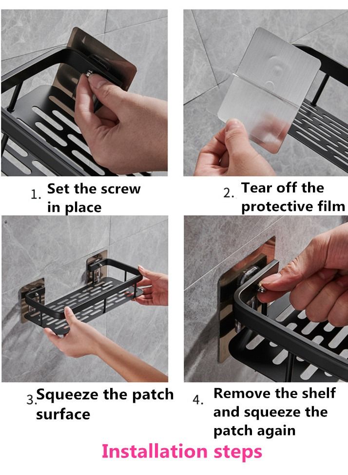 2 Piece Bathroom Shelf Shower Shampoo Soap Organizer Wall Mounts Storage Rack Aluminum  Alloy Gold/Black 28 x 21 x 5 cm