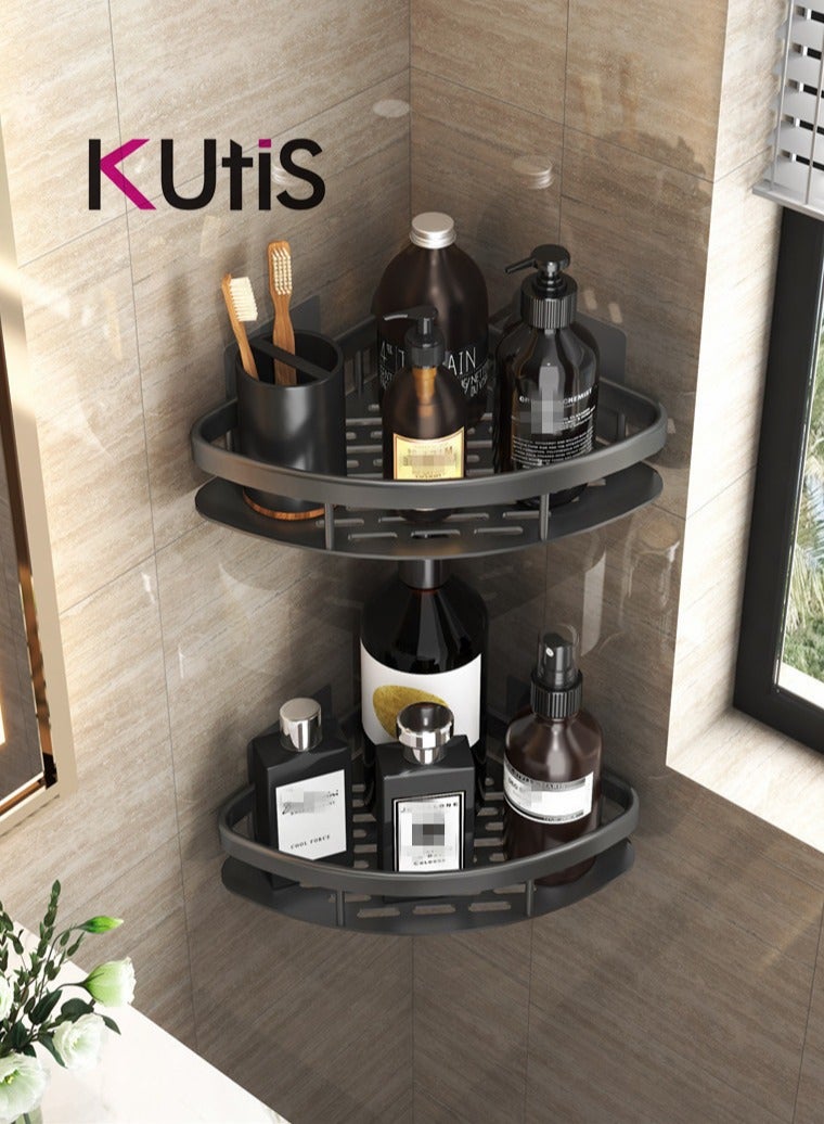 2 Piece Bathroom Shelf Shower Shampoo Soap Organizer Wall Mounts Storage Rack Aluminum  Alloy Gold/Black 28 x 21 x 5 cm