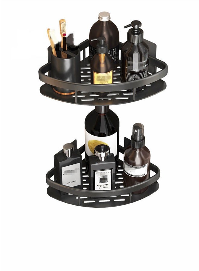 2 Piece Bathroom Shelf Shower Shampoo Soap Organizer Wall Mounts Storage Rack Aluminum  Alloy Gold/Black 28 x 21 x 5 cm