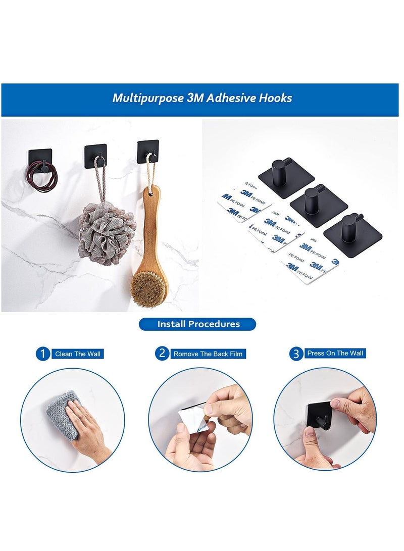 6 PCS Bathroom Hardware Set Matte Black Stainless Steel Bathroom Accessories Towel Rack Set Round Wall Mounted Include 16inch Towel Bar Toilet Paper Holder Towel Ring 3 Robe Towel Hooks