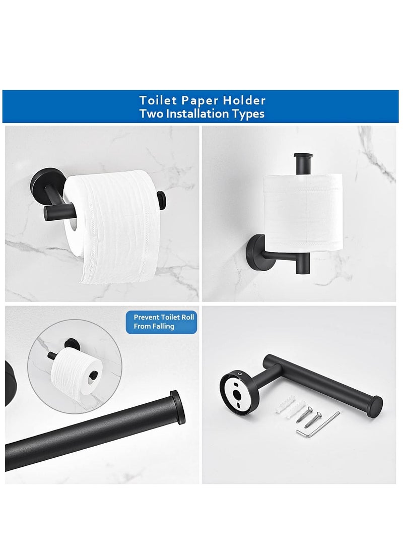 6 PCS Bathroom Hardware Set Matte Black Stainless Steel Bathroom Accessories Towel Rack Set Round Wall Mounted Include 16inch Towel Bar Toilet Paper Holder Towel Ring 3 Robe Towel Hooks