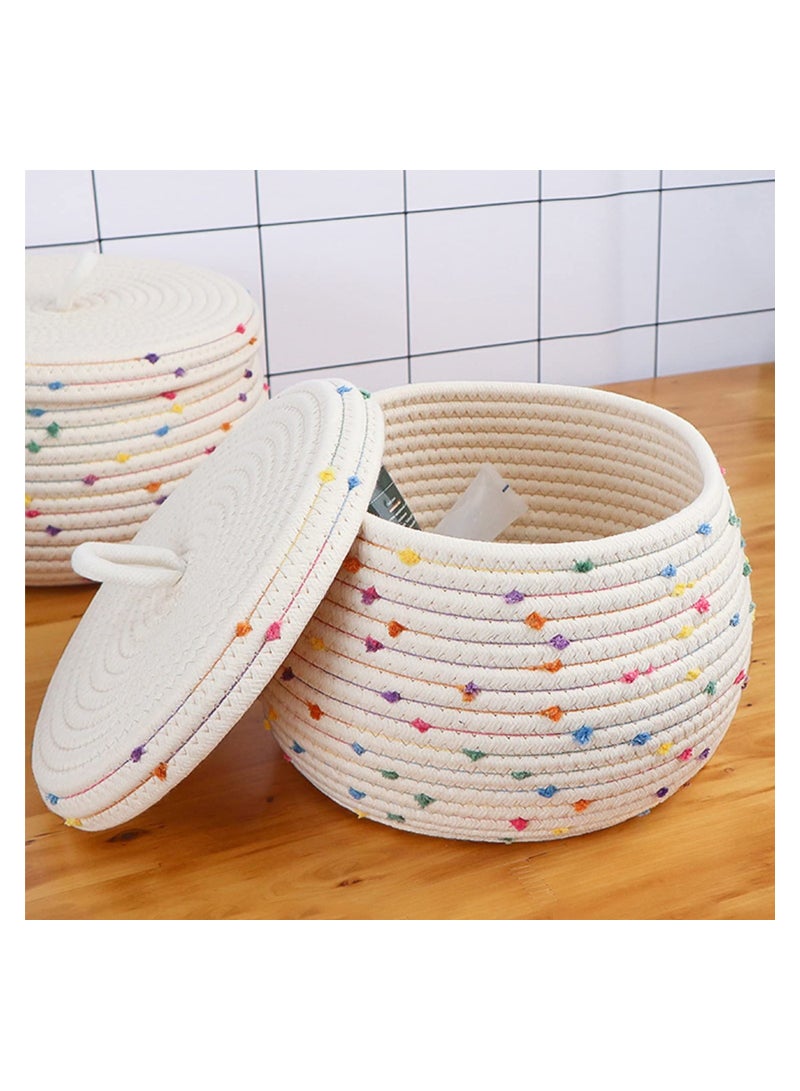 Small Round Basket Rope Basket with Lid Decorative Storage Baskets Toy Basket Small Rope Baskets for Organizing Small Basket Bins Storage Toy Box Bathroom Organization Bin