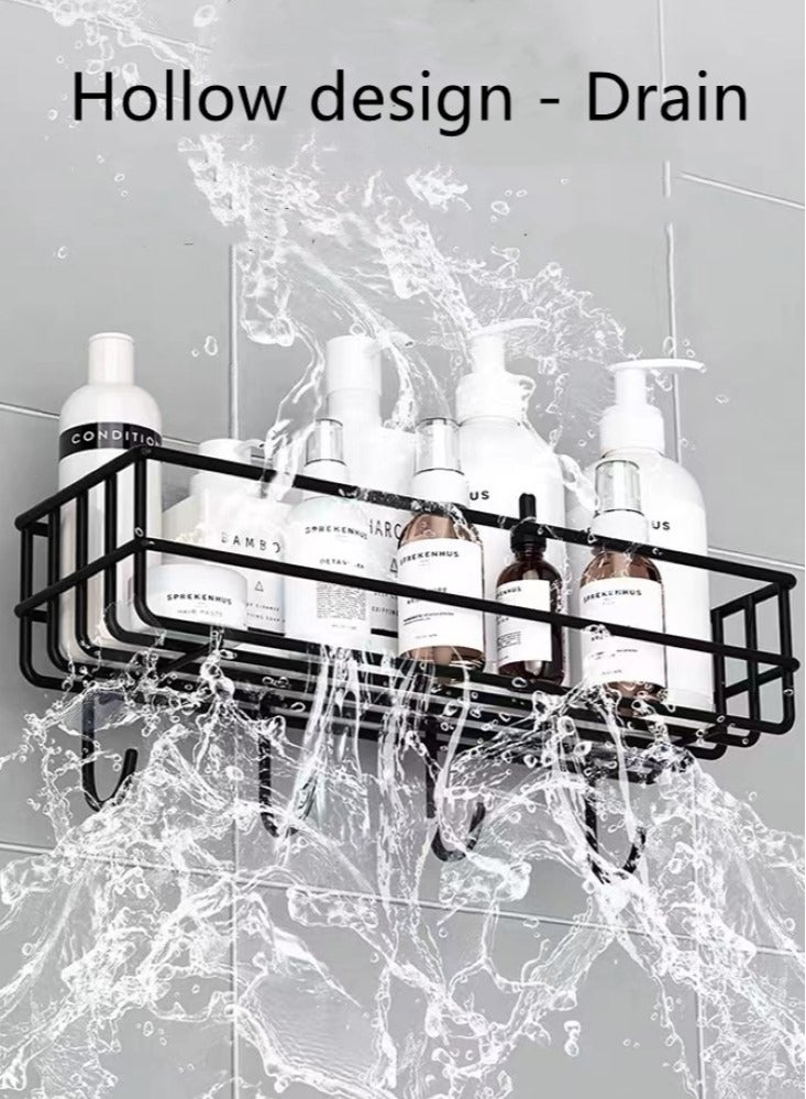 5-Piece Bathroom Rack Shower Shampoo Organizer Wall Mounted Storage Rack And Hooks Black