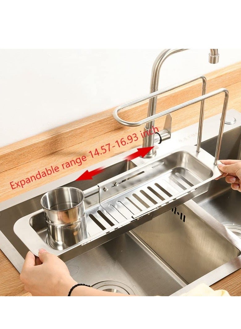 Kitchen Sink Caddy Sponge Holder,Stainless Steel Multi-Functional Over Sink Organizer with Towel Holder and Residue Filter