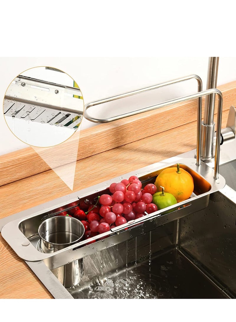 Kitchen Sink Caddy Sponge Holder,Stainless Steel Multi-Functional Over Sink Organizer with Towel Holder and Residue Filter