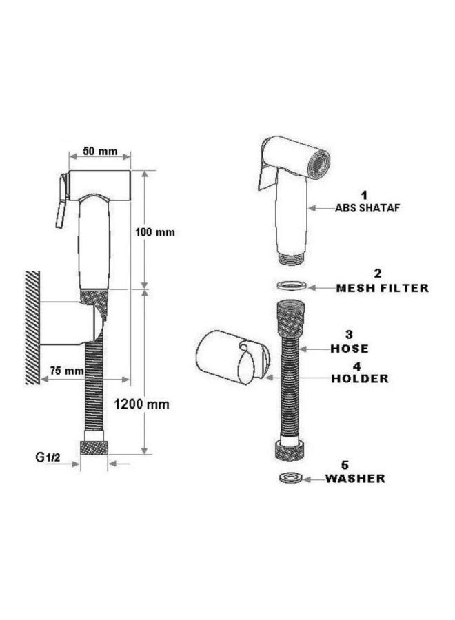 Toilet Spray Shattaf With Flexible Hose & Holder White/Silver 8x1.3x13cm