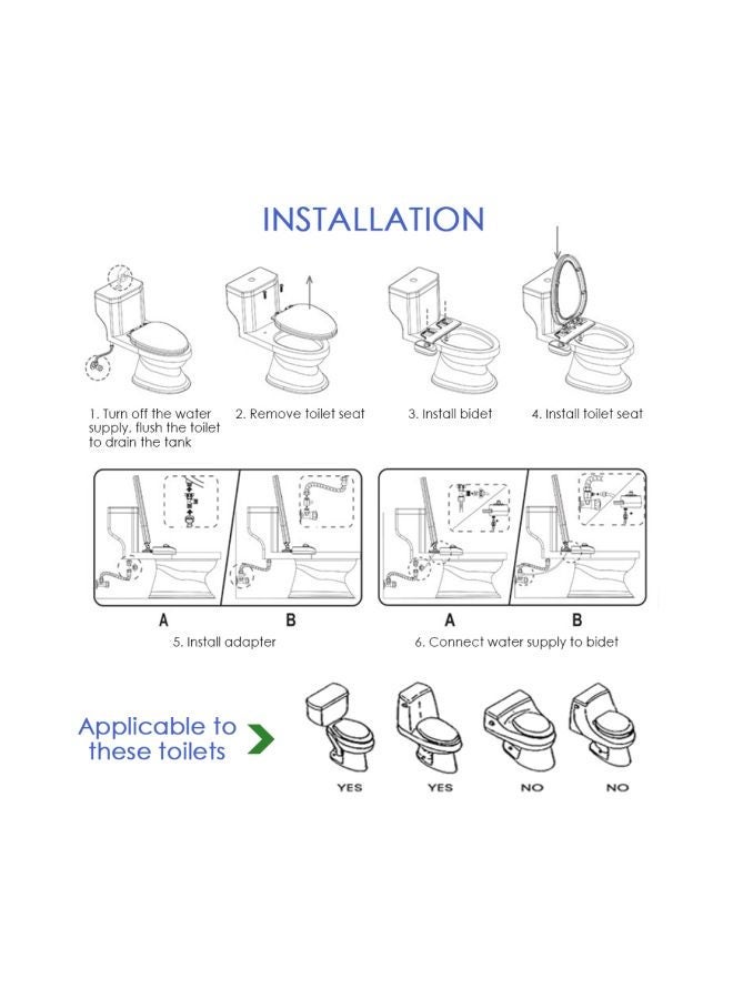 Dual Nozzle Retractable Toilet Seat Bidet White 435x155x49mm