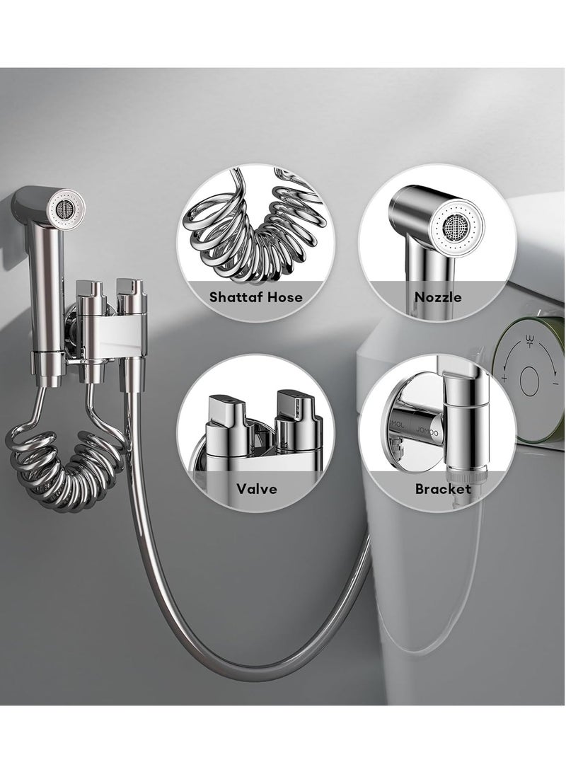 Shattaf Set, Bidet Sprayer for Toilet with 71 inch Bidet Hose,Two Outlets Valve and Holder,2 Modes Spray Bathroom Bidet Shower for Personal Hygiene