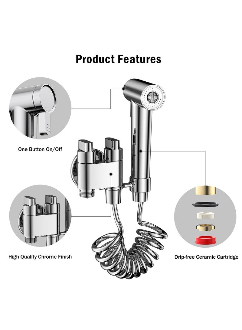 Shattaf Set, Bidet Sprayer for Toilet with 71 inch Bidet Hose,Two Outlets Valve and Holder,2 Modes Spray Bathroom Bidet Shower for Personal Hygiene