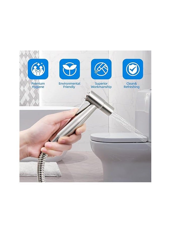 Handheld Bidet Sprayer for Toilet-Adjustable Water Pressure Control with Bidet Hose for Feminine Wash, Stainless Steel Brushed Nickel Cloth Diaper Bidet Toilet Sprayer for Baby Wash